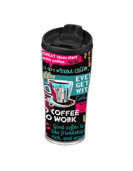 Mug thermo 440ml pour café ou thé avec couvercle Contenance:0,440L Décor:Café au travail