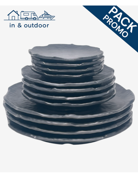 Service 12 pièces rondes Terra Black (4 personnes) - Élégance Contemporaine pour Votre Table
