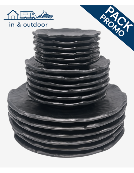 Service 18 pièces rondes Terra Black (6 personnes) - Élégance et Style pour Vos Repas