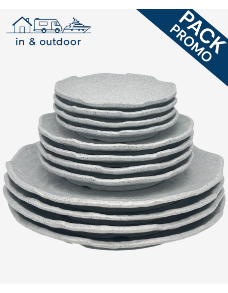 Service 12 pièces rondes, Gris Granite (4 personnes) - Modernité et Élégance pour Votre Table