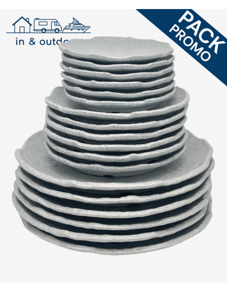 Service 18 pièces rondes, Gris Granite (6 personnes) - Chic et Pratique pour vos Repas