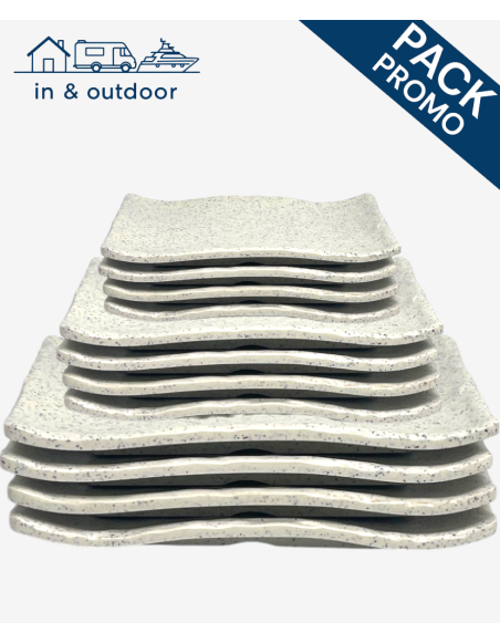 Service 12 pièces rectangles, Blanc Granite (4 personnes) - Chic et Multifonctionnel pour Tout Type d'Occasion