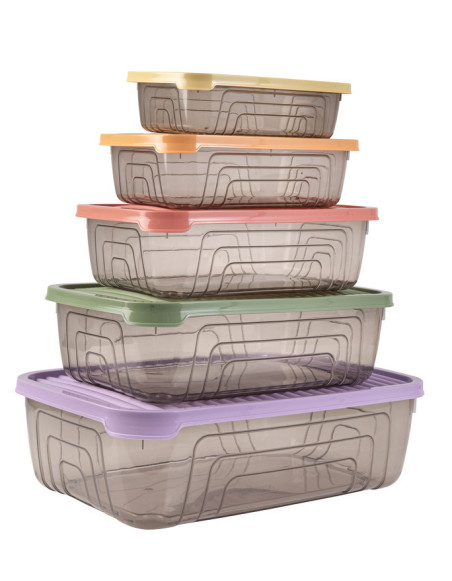 Set 5 boîtes alimentaires 0,35L - 0,6L - 1,05L - 1,75L - 3,1L multicolor 