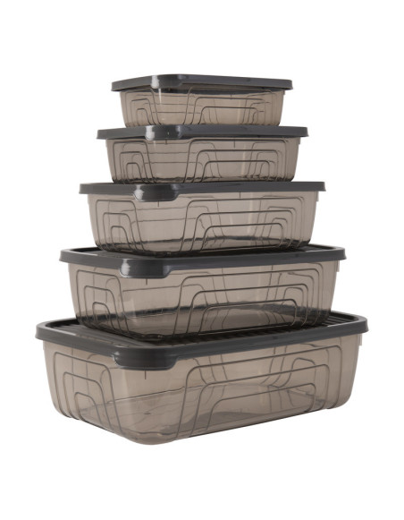 Set 5 boîtes alimentaires grises, 0,35L - 0,6L - 1,05L - 1,75L - 3,1L 