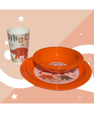 Set Dinosaure de 3 pièces petit déjeuner enfant (bol, verre, et assiette) 