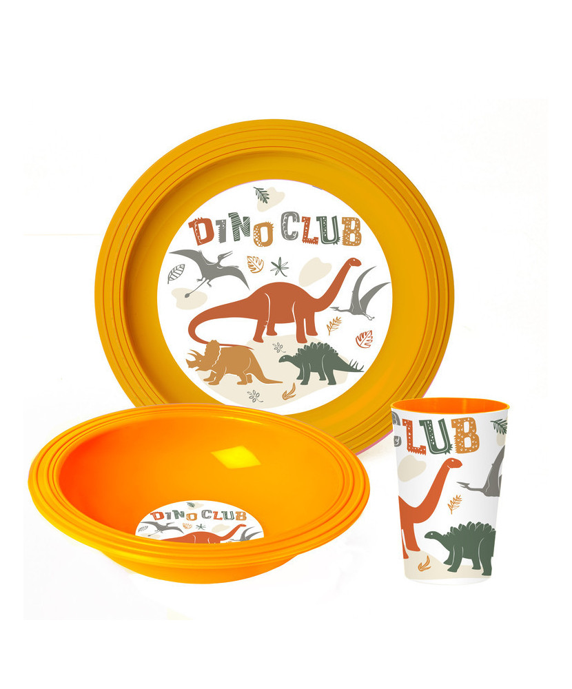 Set Dinosaure de 3 pièces petit déjeuner enfant (bol, verre, et assiette)