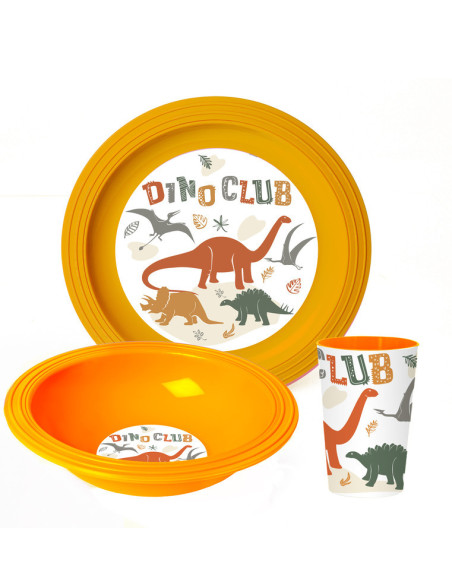 Set Dinosaure de 3 pièces petit déjeuner enfant (bol, verre, et assiette)