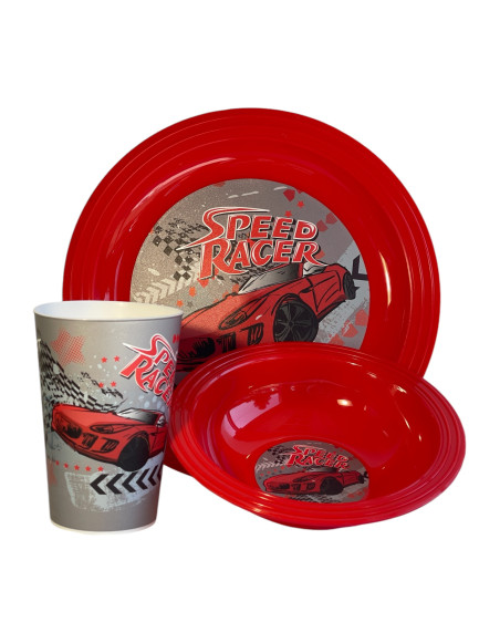 Set Speed Racer de 3 pièces petit déjeuner enfant (bol, verre, et assiette)