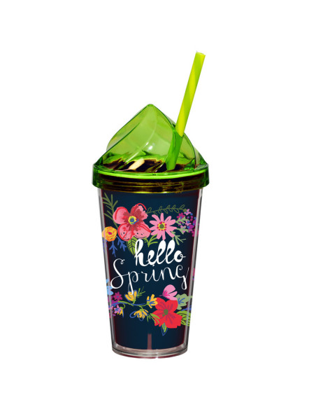 Gobelet thermo 540ml avec paille, décor Printemps, type : Glace 