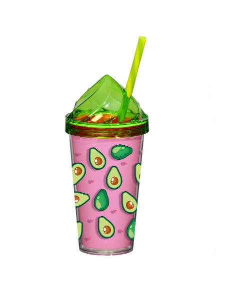 Gobelet thermo 540ml avec paille, décor Avocat, type : Glace 