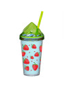 Gobelet thermo 540ml avec paille, décor Fraise, type : Glace 