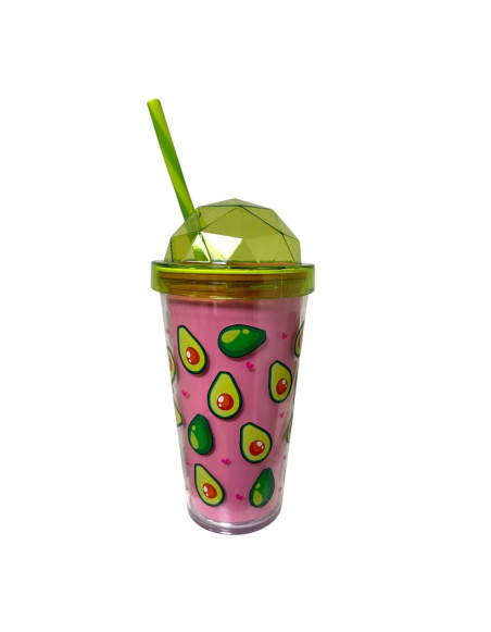 Gobelet thermo 540ml avec paille, décor Avocat, type : Diamant 