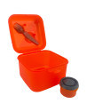 Boîte pique-nique orange avec saucière et fourchette grise 