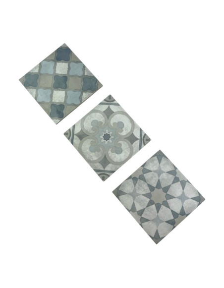 Triptyque dessous de plats bleus clairs en grès cérame 3 motifs 