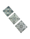 Triptyque dessous de plats bleus clairs en grès cérame 3 motifs 