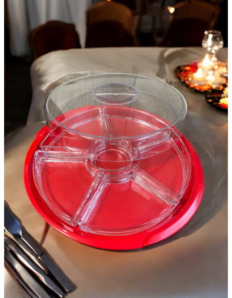 Plateau à compartiments en verre avec couvercle rouge PP 