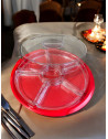 Plateau à compartiments en verre avec couvercle rouge PP 