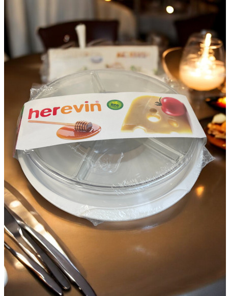 Plateau à compartiments en verre avec couvercle transparent PP 