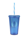 Gobelet 660ml strié neutre avec paille Couleur:Bleu