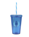 Gobelet 660ml strié décor soleil avec paille Couleur:Bleu