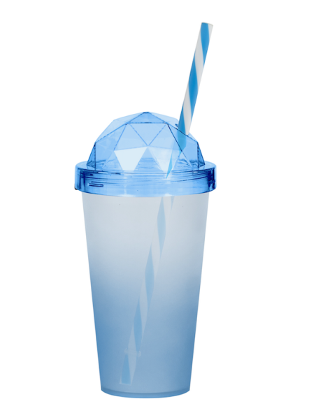 Gobelet, fumé et couvercle "diamant" Couleur:Bleu