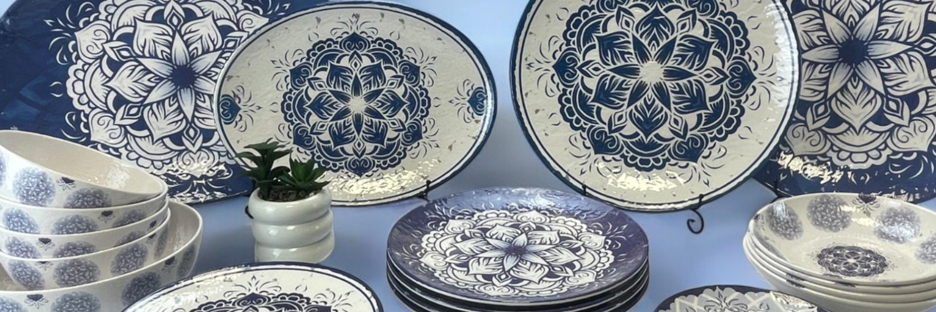 Vaisselle incassable Larissa, mandalas bleus